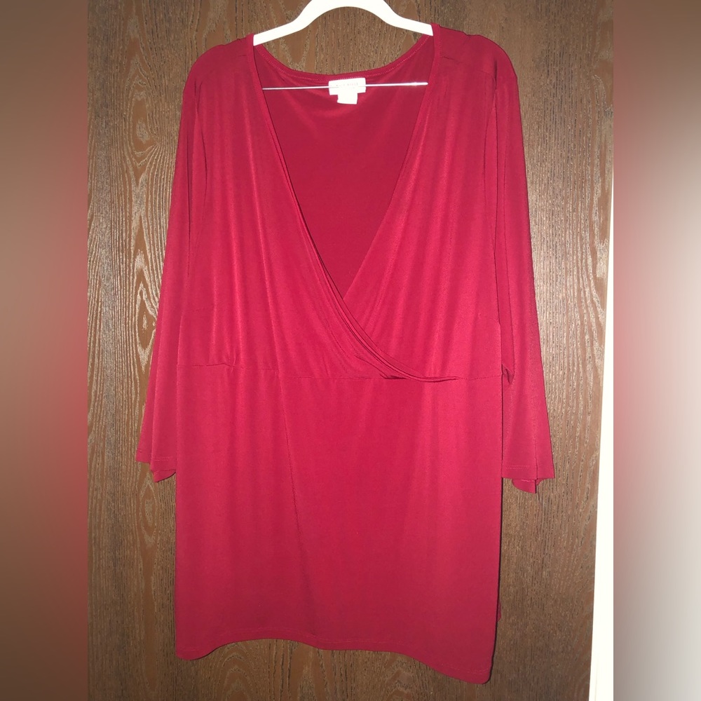 Avenue deep red/burgundy faux-wrap top size 26/28